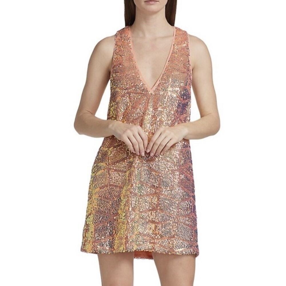 Baum Und Pferdgarten Salmon Jolietta Sequin V-Neck Mini Dress Size 38 US 6 $299